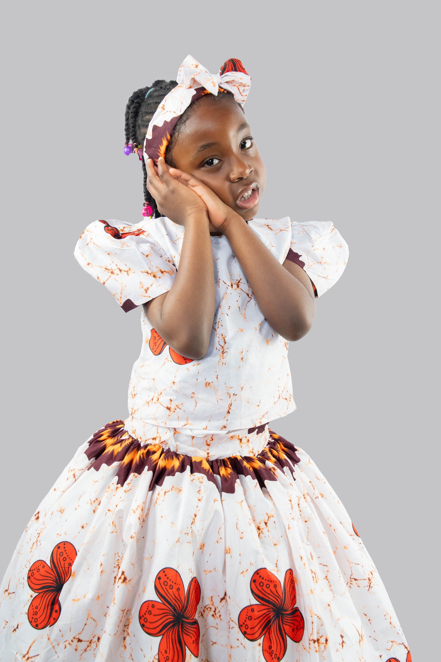 Annalise white and orange  Flowered print Dress