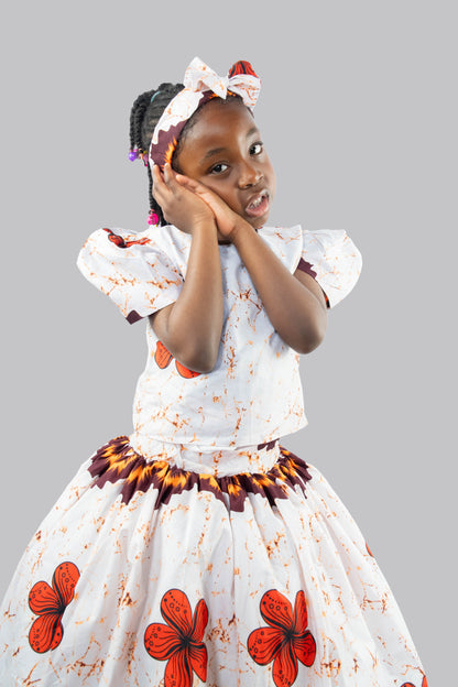 Annalise white and orange  Flowered print Dress