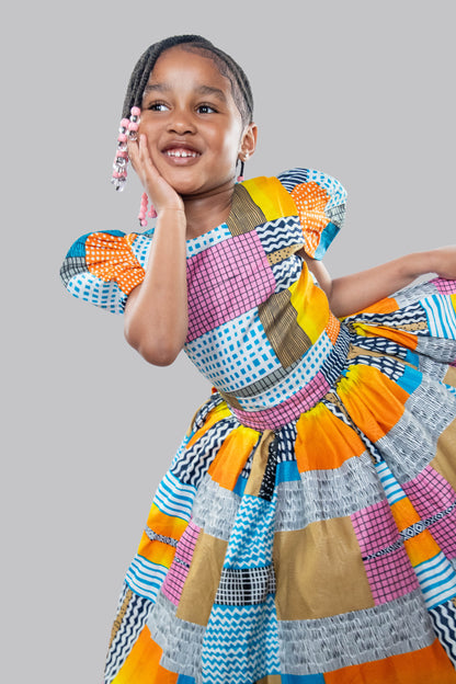 Nala 2 Piece Patchwork Ball Skirt And Blouse With Headband