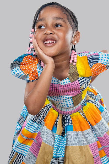 Nala 2 Piece Patchwork Ball Skirt And Blouse With Headband