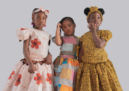 Nala 2 Piece Patchwork Ball Skirt And Blouse With Headband
