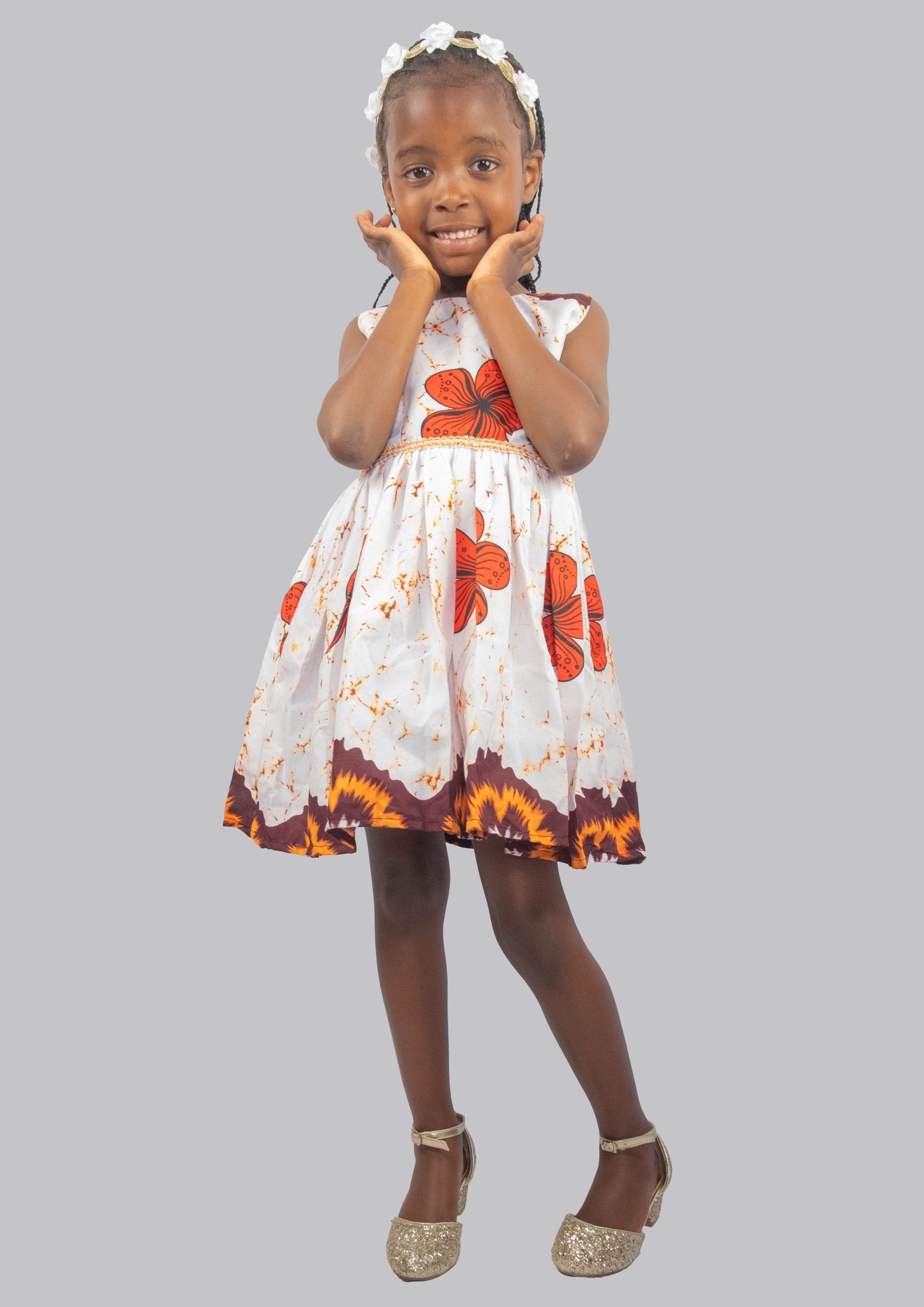 Annalise Orange Flowered Patterned Midi Dress