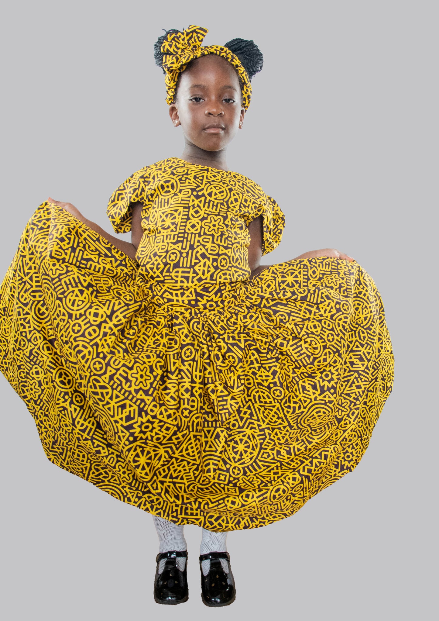Bee 2 piece Yellow/black print maxi ball skirt and blouse