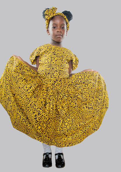 Bee 2 piece Yellow/black print maxi ball skirt and blouse