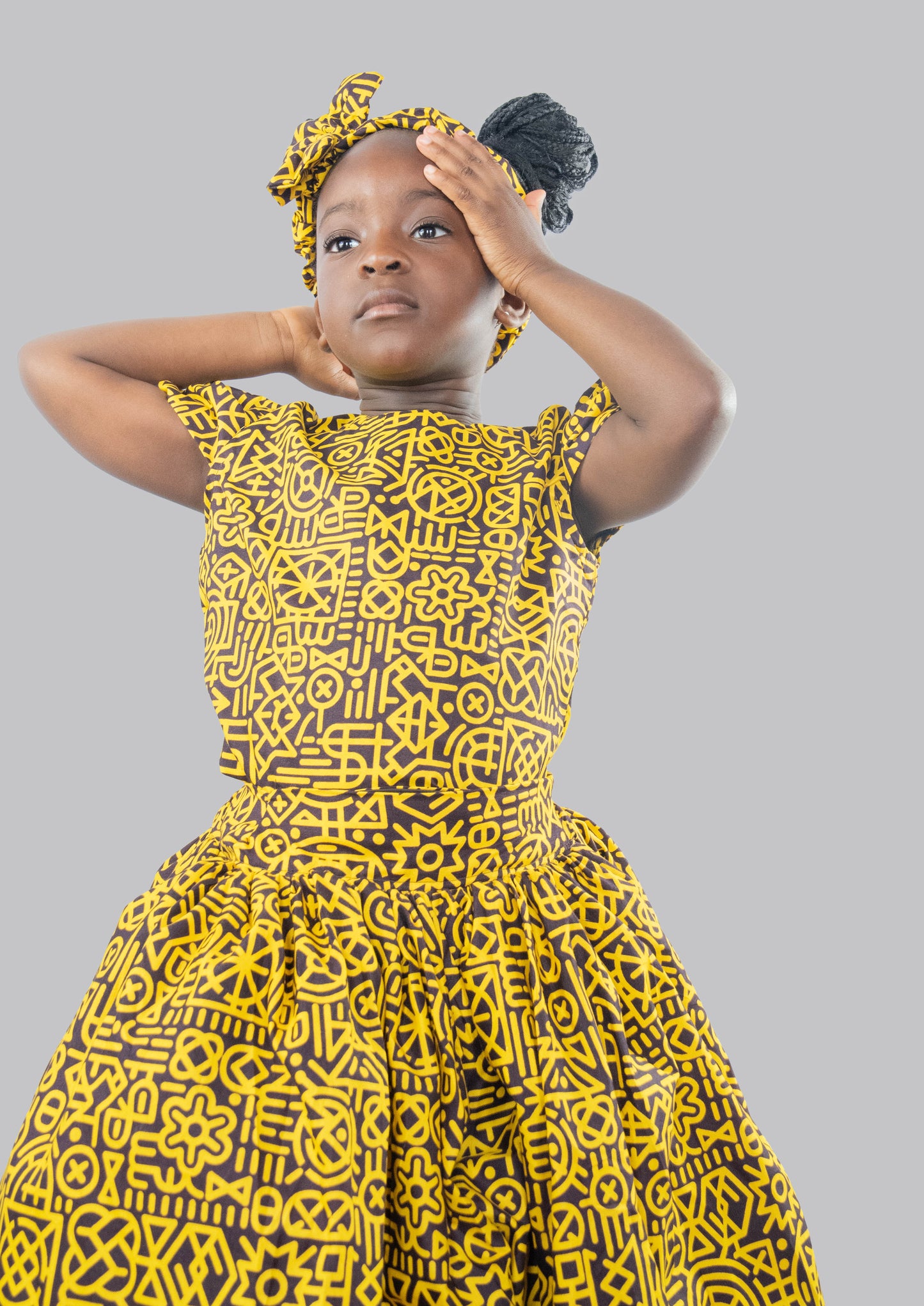 Bee 2 piece Yellow/black print maxi ball skirt and blouse