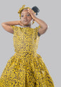 Bee 2 piece Yellow/black print maxi ball skirt and blouse