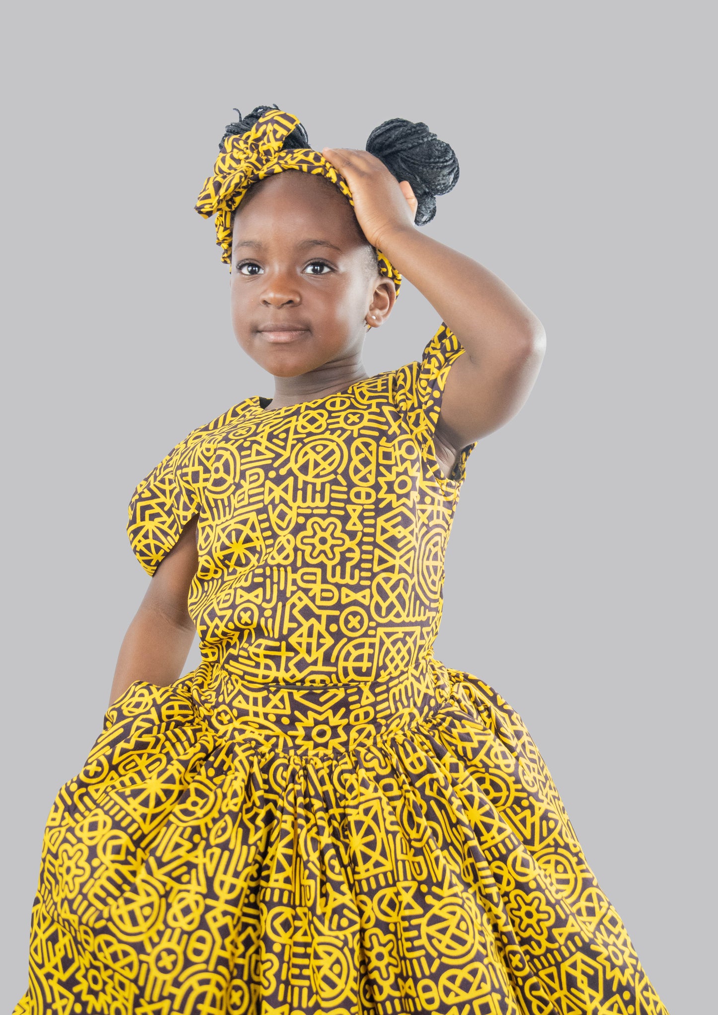Bee 2 piece Yellow/black print maxi ball skirt and blouse
