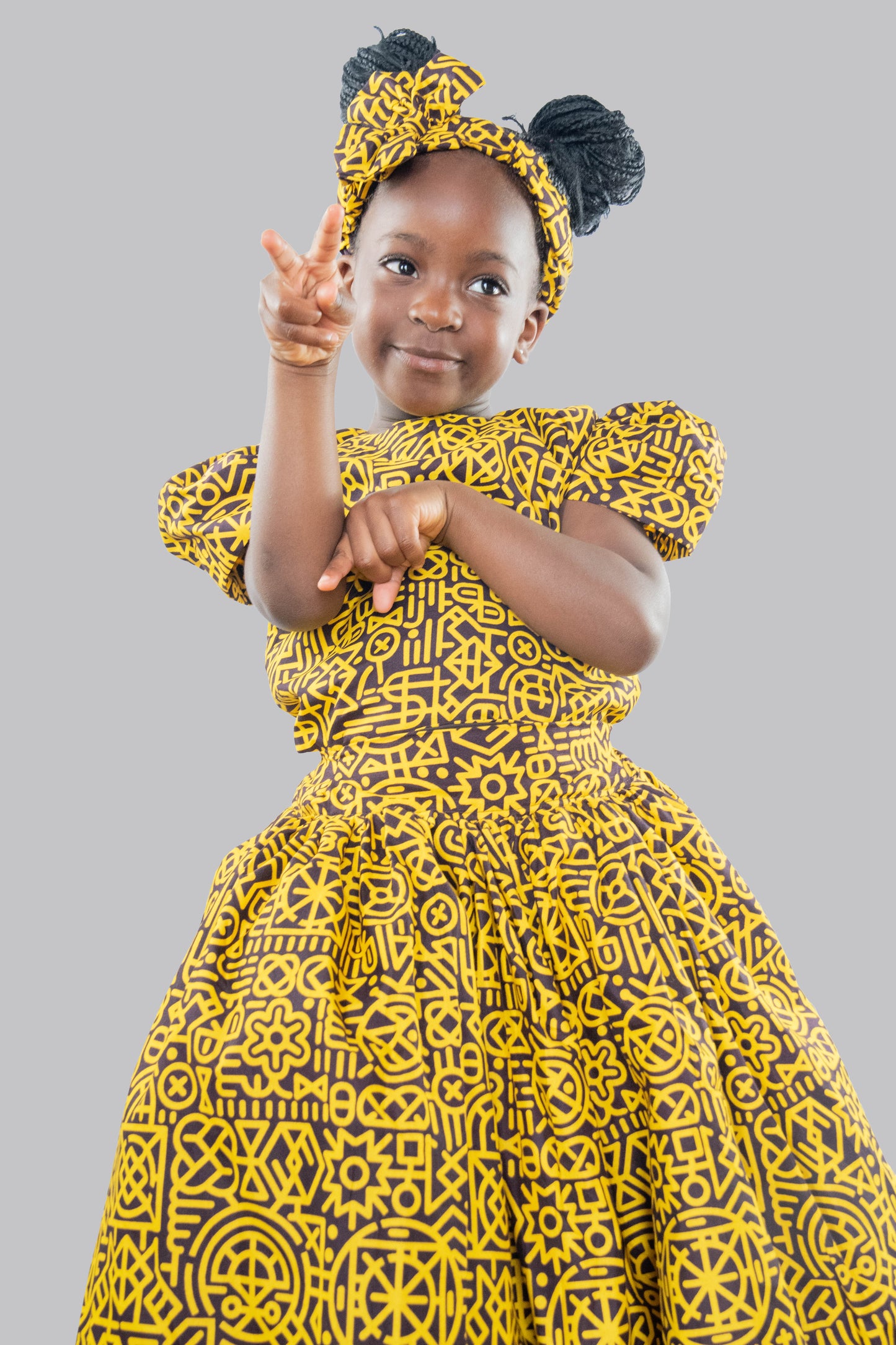 Bee 2 piece Yellow/black print maxi ball skirt and blouse