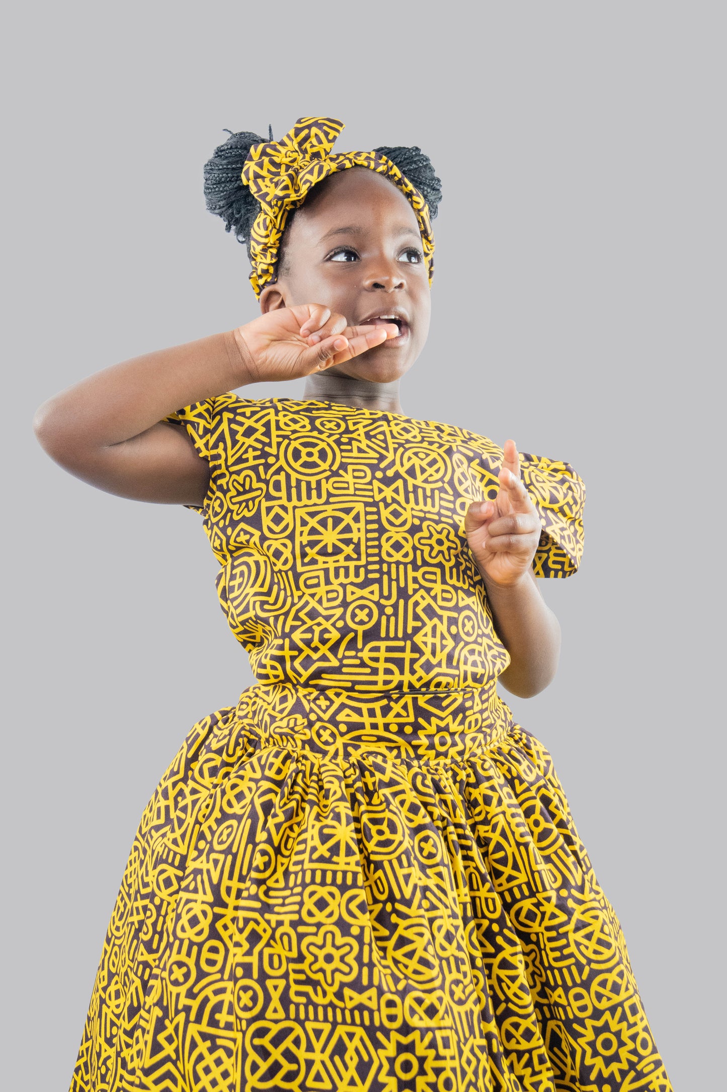 Bee 2 piece Yellow/black print maxi ball skirt and blouse