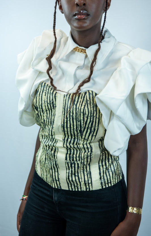 Adesua-C Black and Beige Print Corset