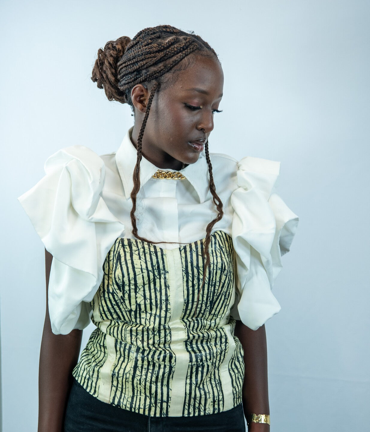 Adesua-C Black and Beige Print Corset