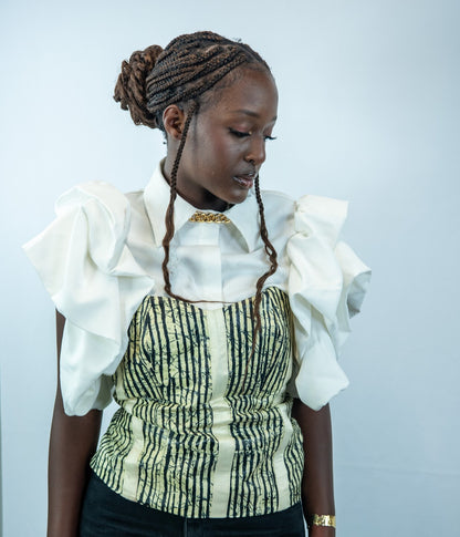 Adesua-C Black and Beige Print Corset