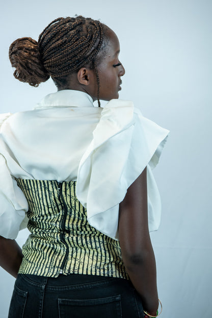 Adesua-C Black and Beige Print Corset