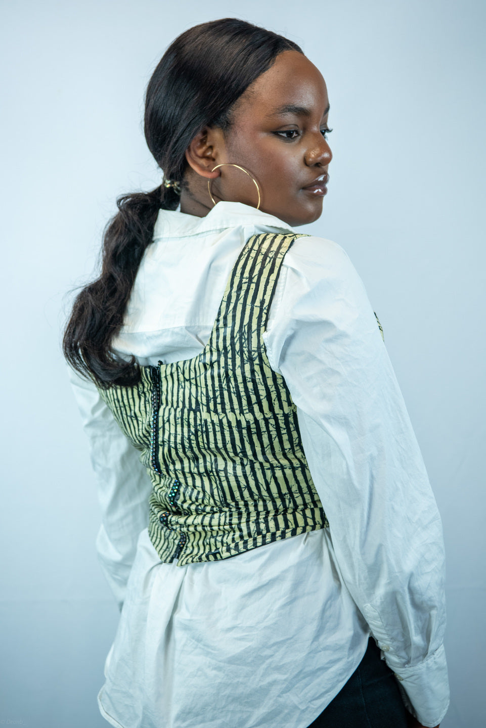 Adesua-C Beige and Black Print Corset