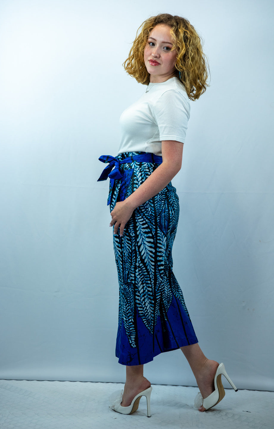 Amani Midi Blue Print Wide Leg Trousers
