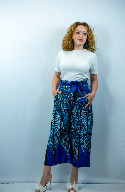 Amani Midi Blue Print Wide Leg Trousers