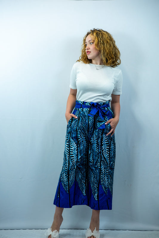 Amani Midi Blue Print Wide Leg Trousers