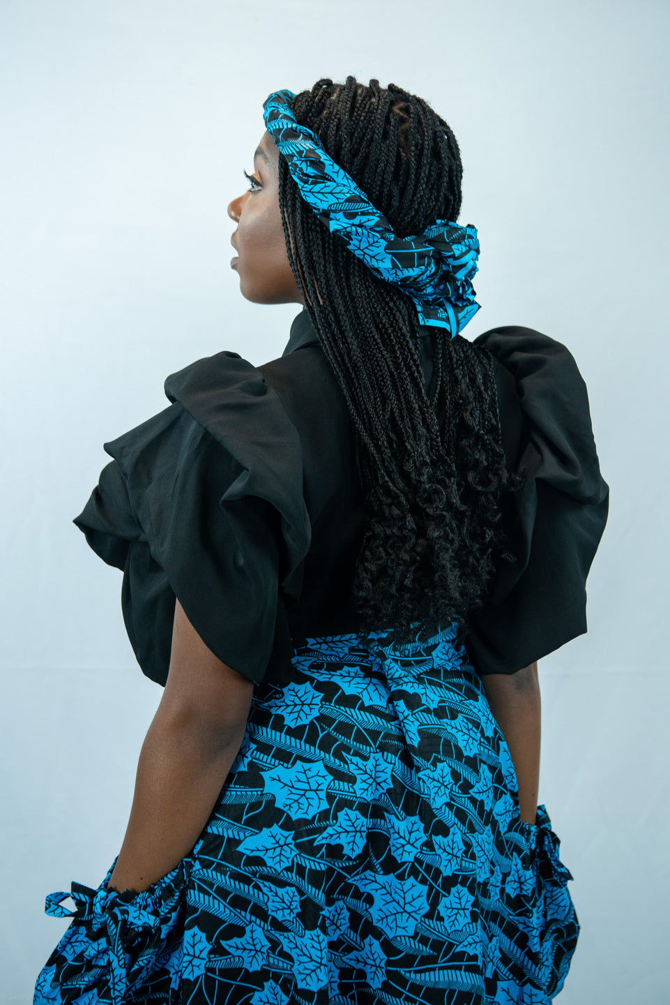 Amara-A Blue Print Maxi Skirt with Pockets