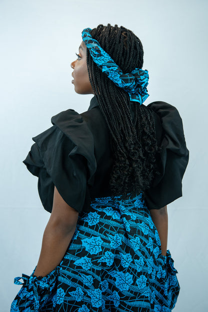 Amara-A Blue Print Maxi Skirt with Pockets