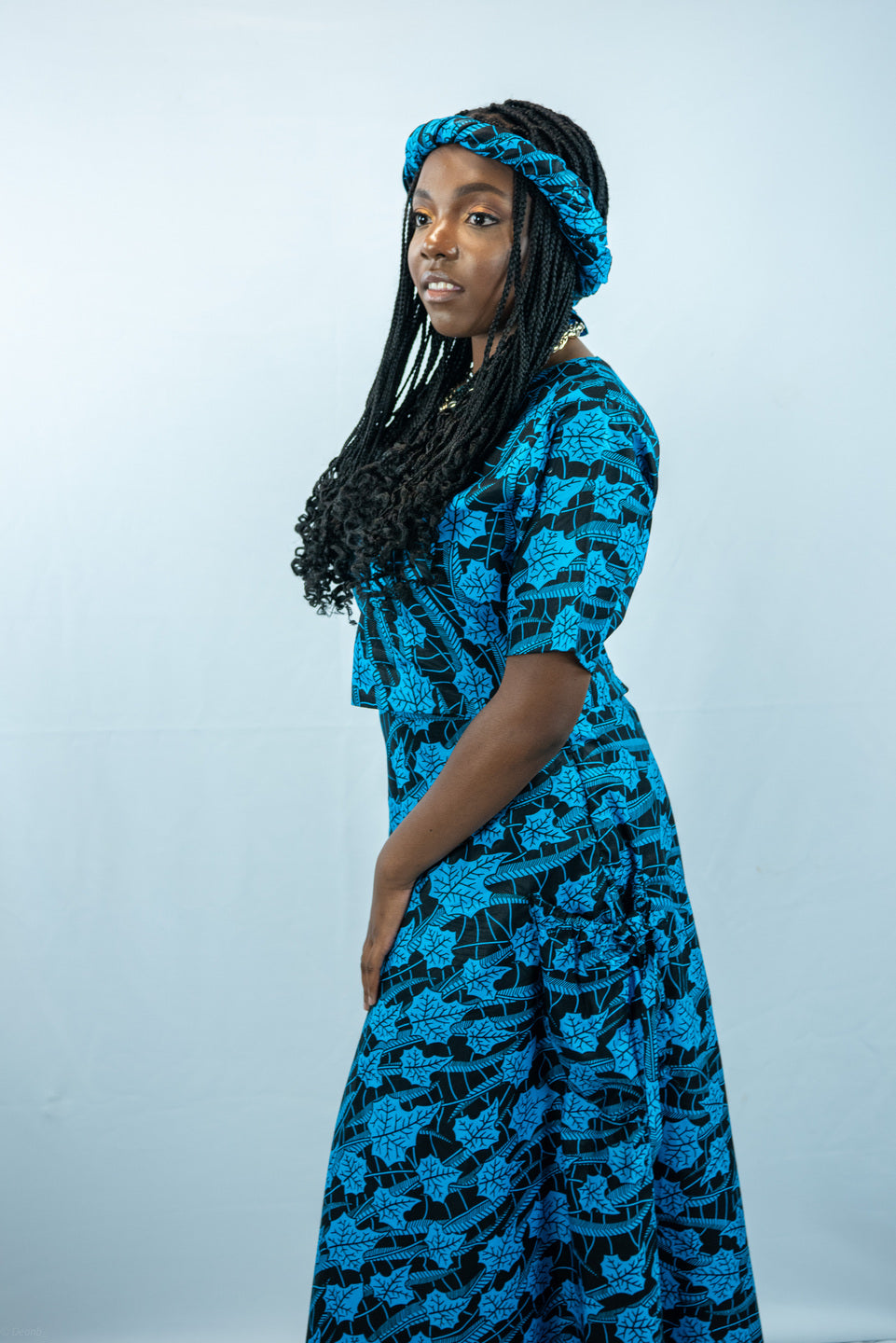 Amara Blue Print Maxi Skirt with Pockets and Crop Top