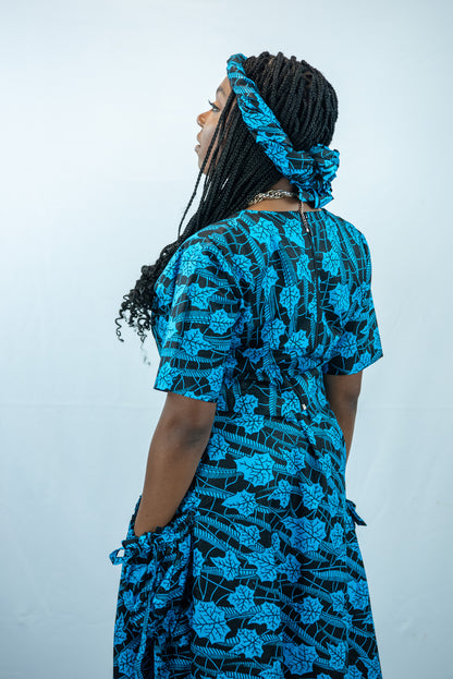 Amara Blue Print Maxi Skirt with Pockets and Crop Top