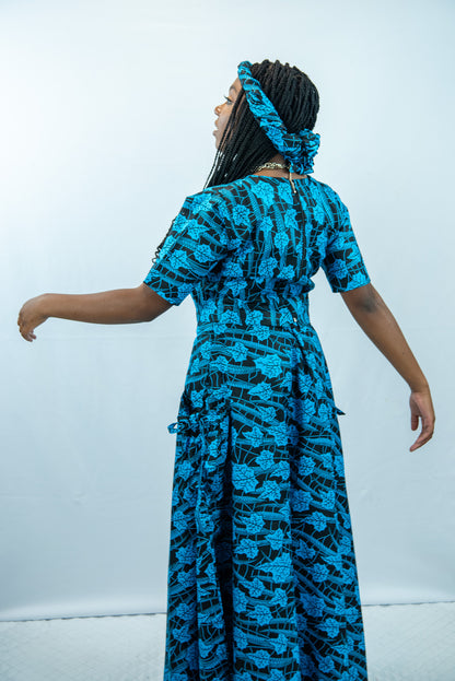 Amara Blue Print Maxi Skirt with Pockets and Crop Top