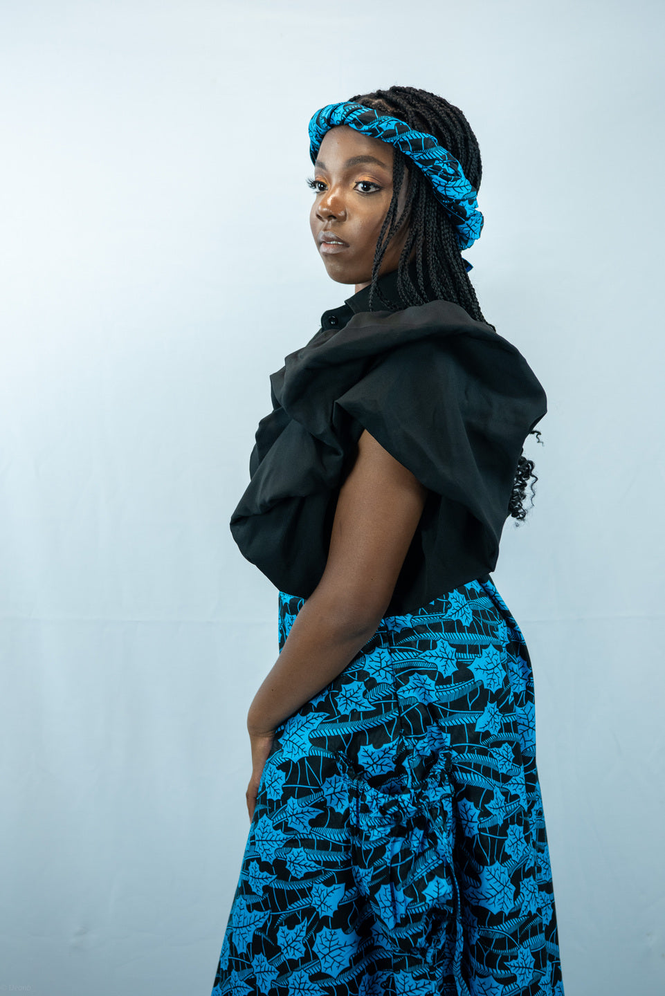 Amara-A Blue Print Maxi Skirt with Pockets