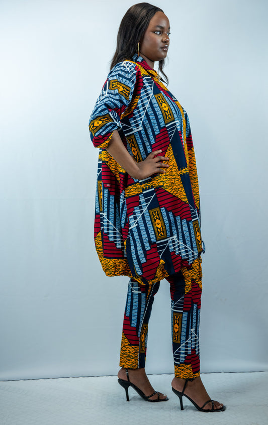 Baraka Multicolour Dansiki Oversized 3/4 Sleeve Shirt and Pencil Trousers