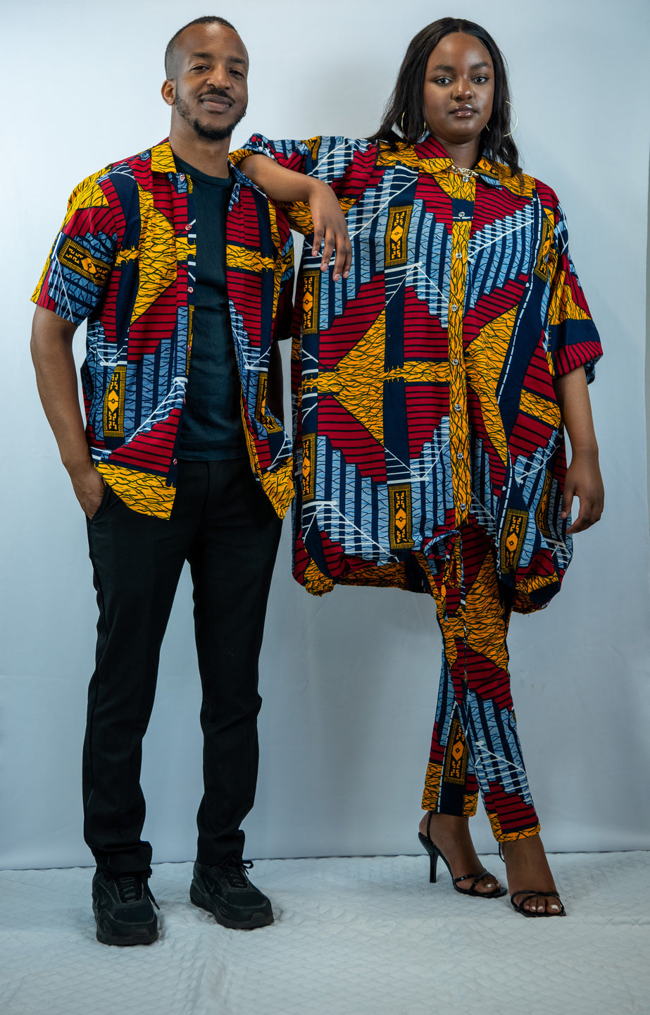 Baraka Multicolour Dansiki Oversized 3/4 Sleeve Shirt and Pencil Trousers
