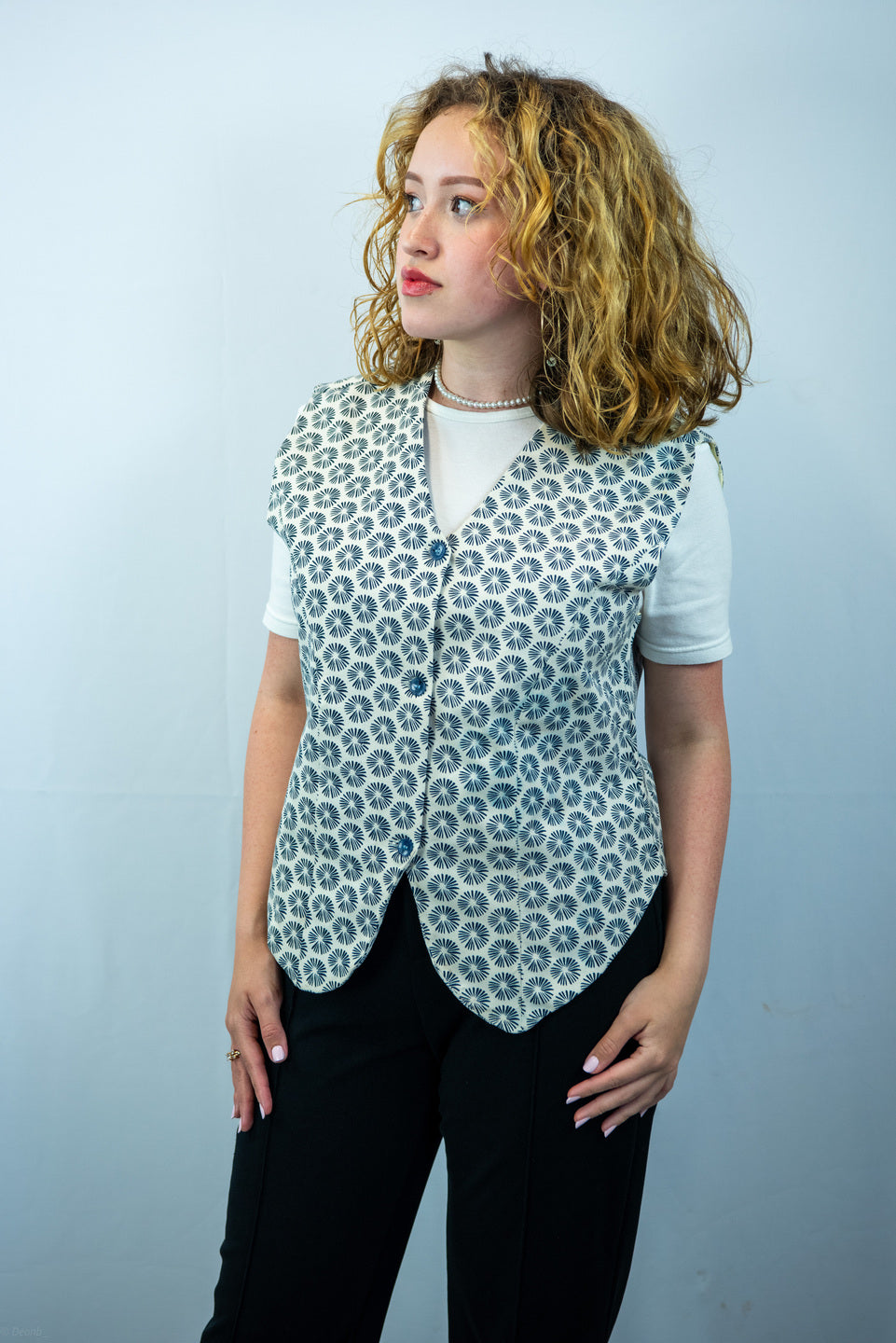 Gracia Black and White Print Waist Coat