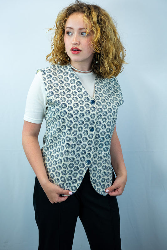 Gracia Black and White Print Waist Coat