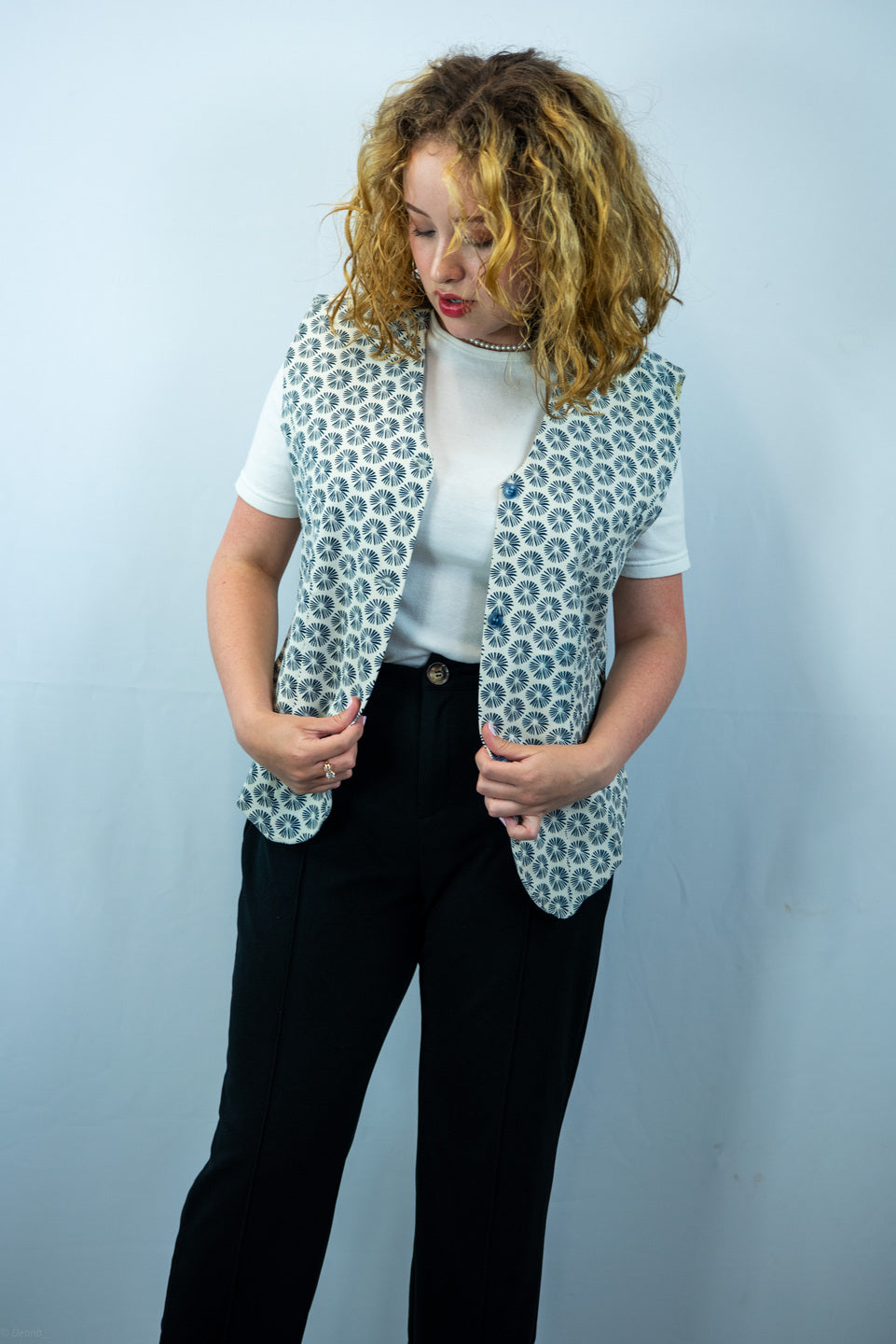 Gracia Black and White Print Waist Coat