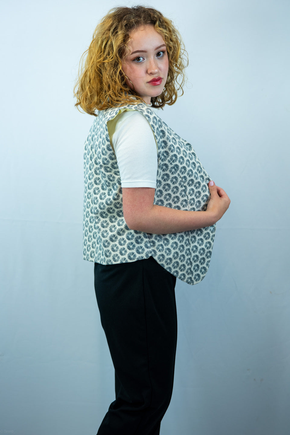 Gracia Black and White Print Waist Coat