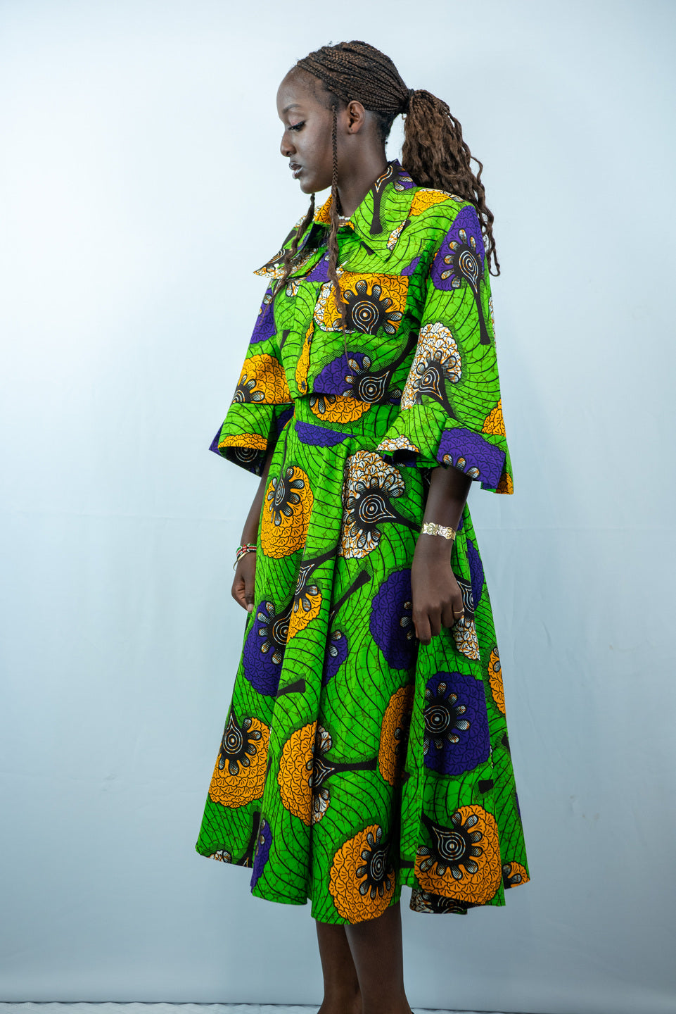 Keziah green Midi Flared Skirt and Cropped Shirt