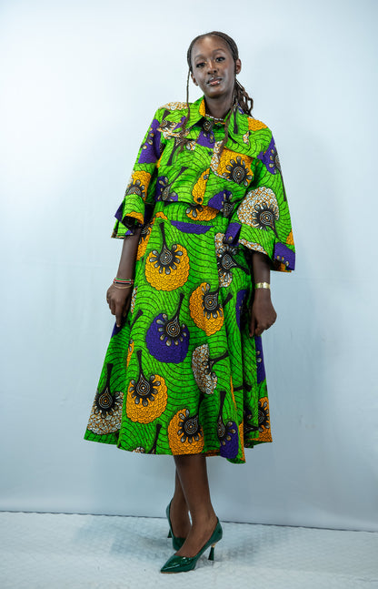 Keziah green Midi Flared Skirt and Cropped Shirt