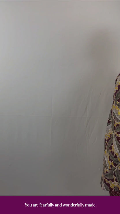 Tafari-B Wine and Gold Print Dansiki with Oversized Off Shoulder Shirt and Straight Leg Trouser