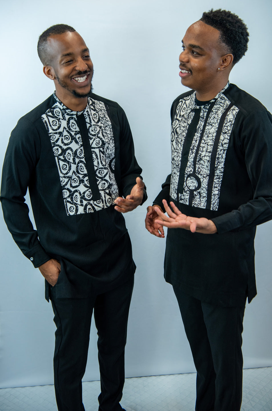 Tafari Crew Neck, Long Sleeve, Black and White Print Shirt