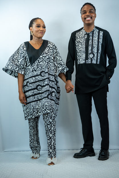 Tafari Crew Neck, Long Sleeve, Black and White Print Shirt