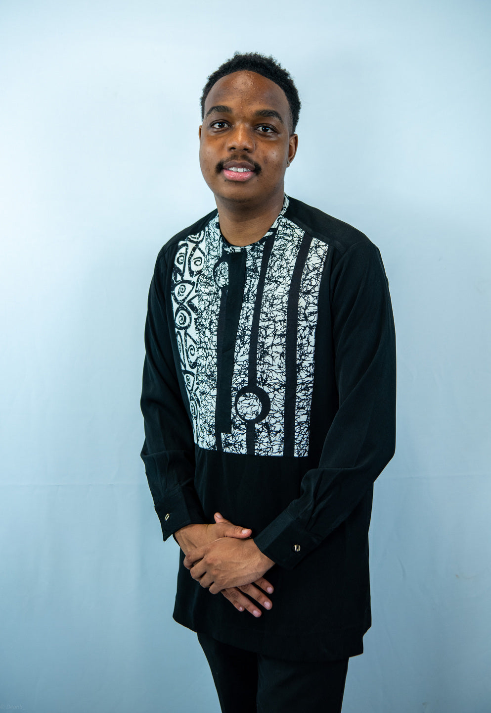 Tafari Crew Neck, Long Sleeve, Black and White Print Shirt