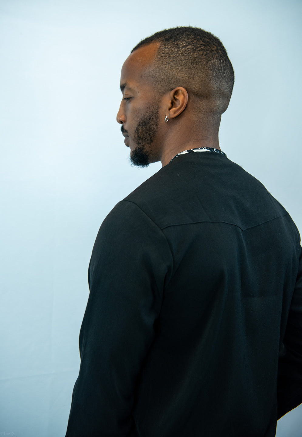 Tafari Crew Neck, Long Sleeve, Black and White Print Shirt