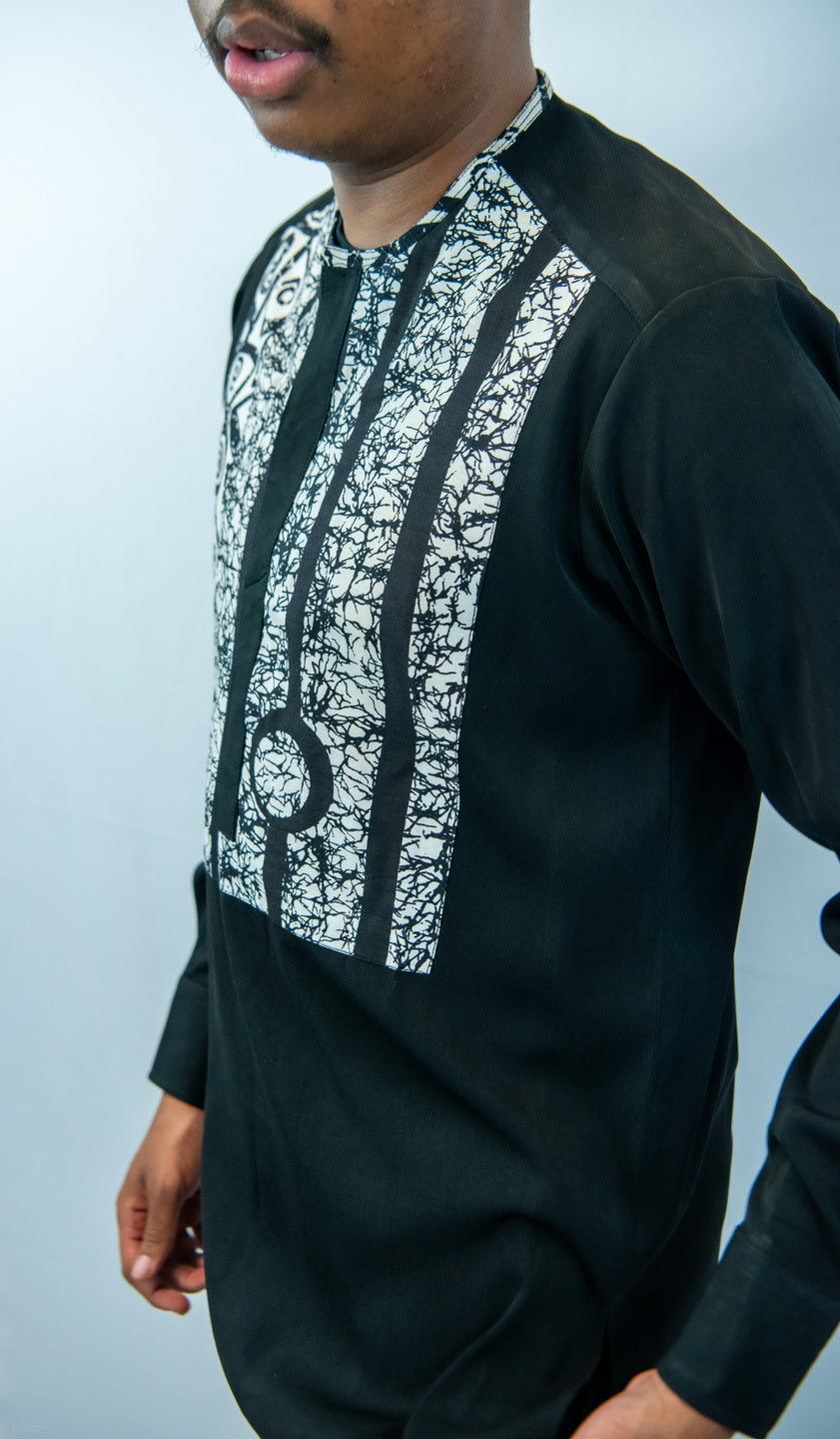 Tafari Crew Neck, Long Sleeve, Black and White Print Shirt